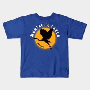 Montague Lakes in Michigan Heron Sunrise Kids T-Shirt
